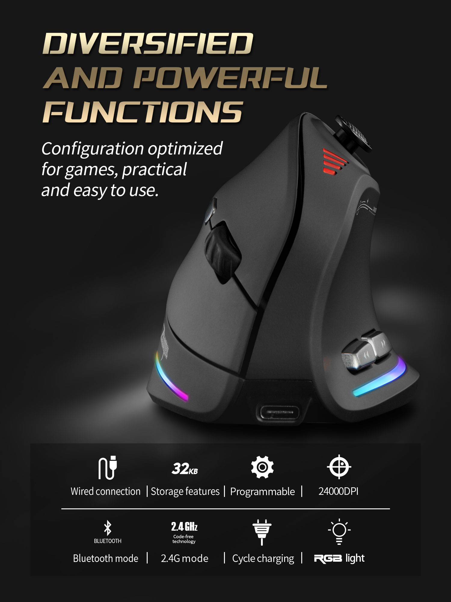 Bezprzewodowa pionowa mysz Jom – Pc Gaming Rgb recenzja i cena